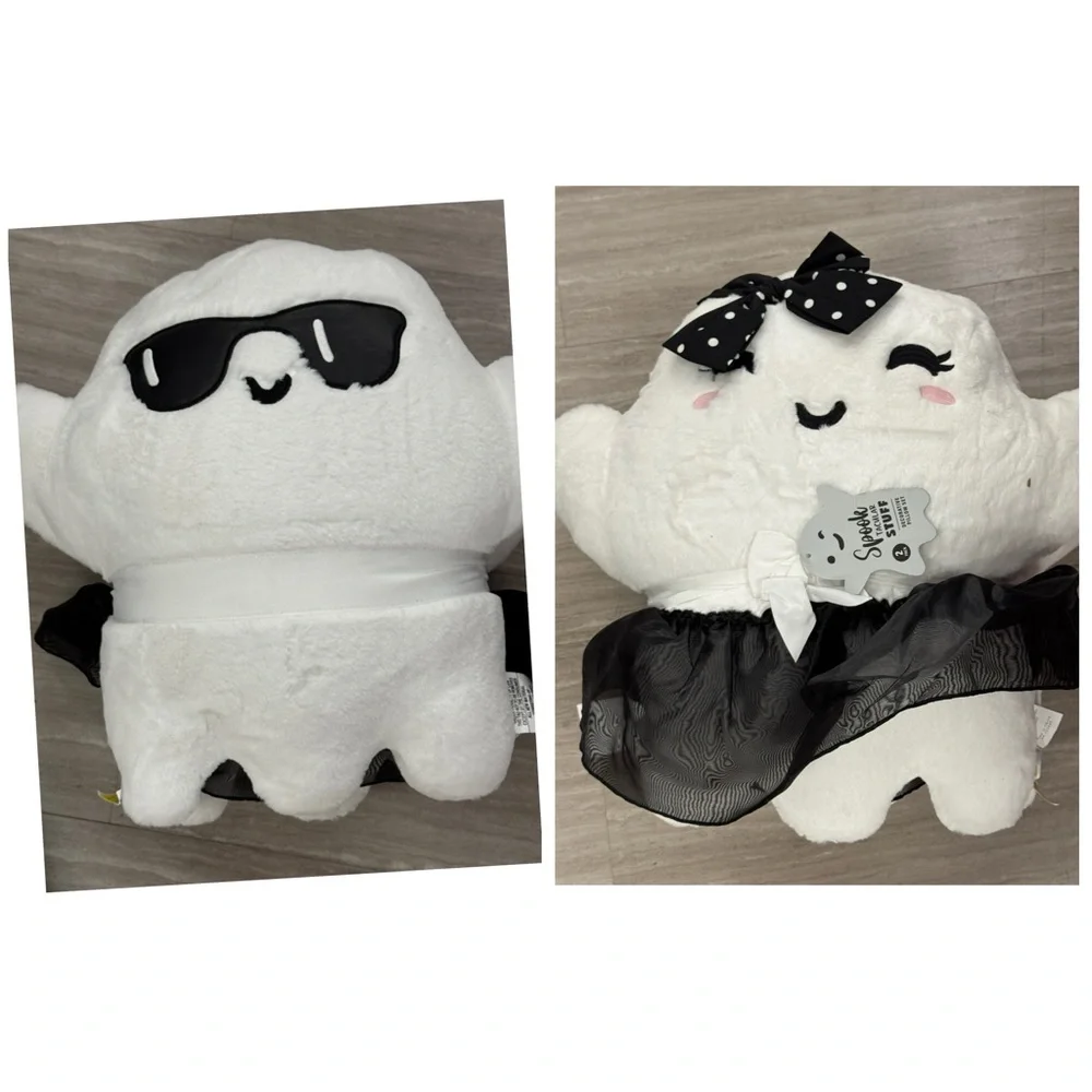 Cute White Ghost with Sunglasses man and ghost girl pillows